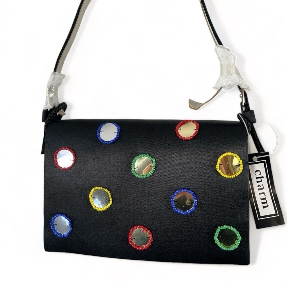 CHARM NWT Black Bohemian Beaded Mirror Sequins Purse Hand Bag